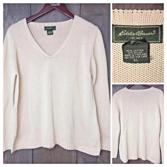 Eddie Bauer Sweaters - Eddie Bauer Womens Size XL Sweater V-neck Ivory